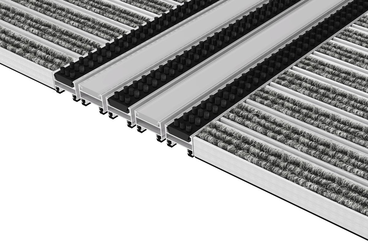 Taktiles Leitsystem Top Clean Trend 22 Mit Rips Hellgrau Bürstenprofilen Schwarz Und Kunststoffprofilen Grau