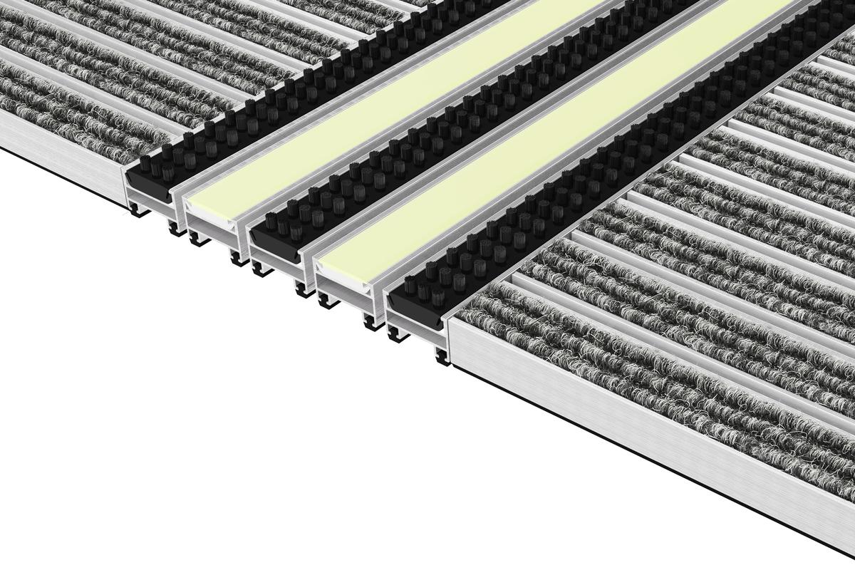 Taktiles Leitsystem Top Clean Trend 22 Mit Rips Hellgrau Bürstenprofilen Schwarz Und Leuchtprofilen